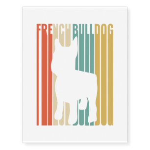 French Bulldog Retro 1970s Dog Silhouette Frenchie Temporary Tattoos