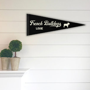 French Bulldog Retro Script Personalized - Black Pennant Flag