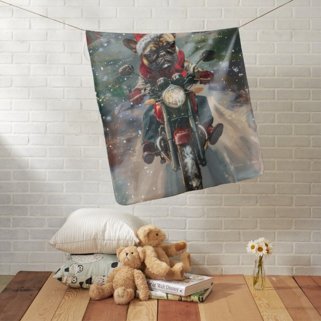 French Bulldog Riding Motorcycle Christmas Baby Blanket (In Situ)