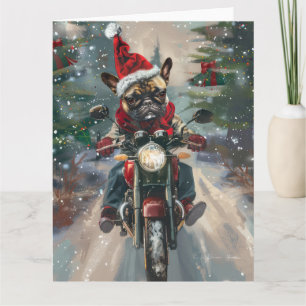 French Bulldog Riding Motorcycle Christmas Card