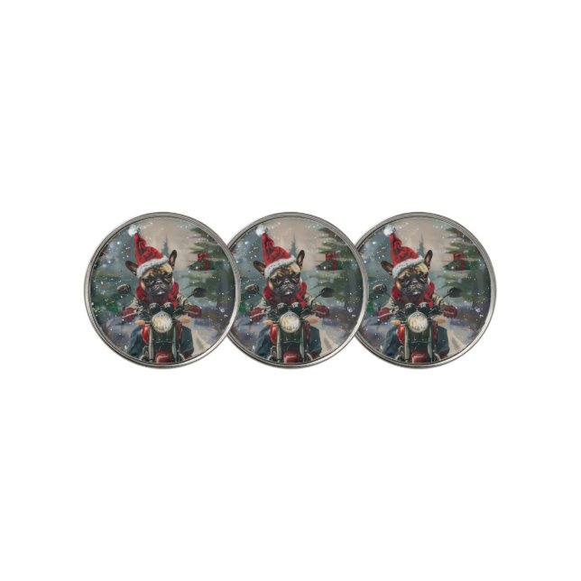 French Bulldog Riding Motorcycle Christmas Golf Ball Marker (3 Up)