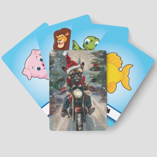 French Bulldog Riding Motorcycle Christmas Matching Game Cards