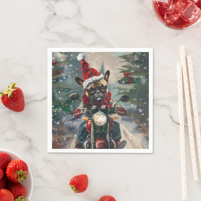 French Bulldog Riding Motorcycle Christmas Napkins (Insitu)