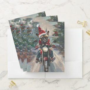French Bulldog Riding Motorcycle Christmas Pocket Folder