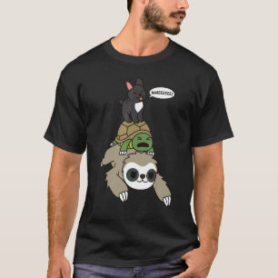 French Bulldog Riding Sloth Tortoise Dog T-Shirt