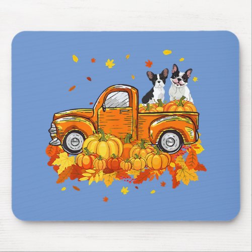 French Bulldog Riding Truck Pumpkin Autumn Leaves  Mouse Pad