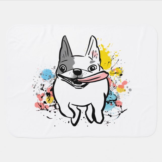French Bulldog Running Dog with Paint Splashes Baby Blanket (Horizontal)