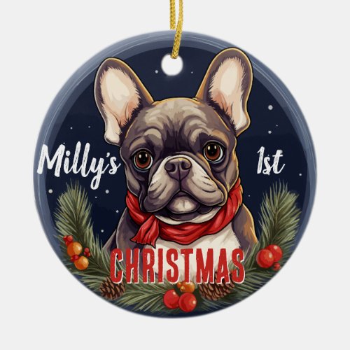 French Bulldogs First Christmas Ceramic Ornament