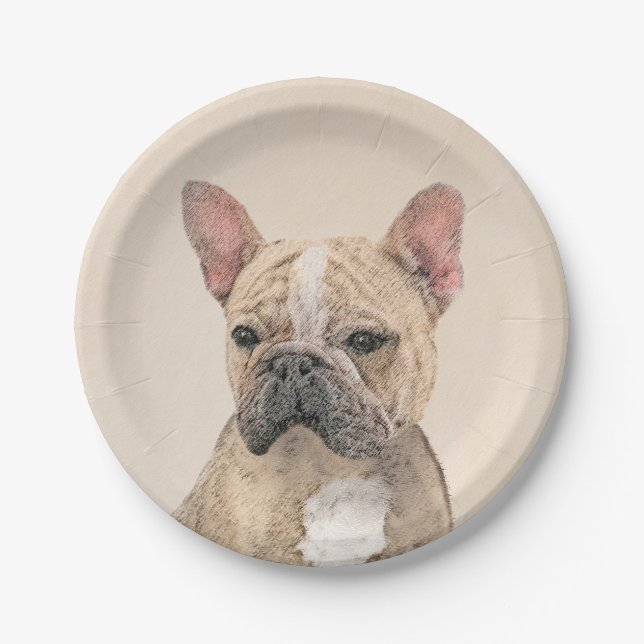 French Bulldog (Sable) Painting - Cute Original Do Paper Plates (Front)