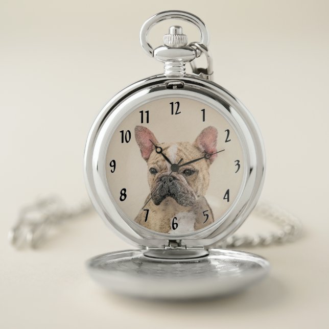 French Bulldog (Sable) Painting - Cute Original Do Pocket Watch (Inside)
