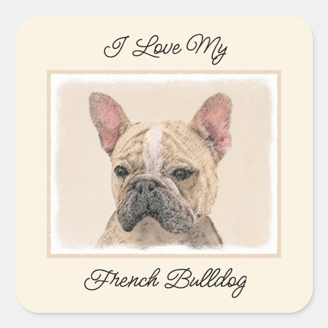 French Bulldog (Sable) Painting - Cute Original Do Square Sticker (Front)