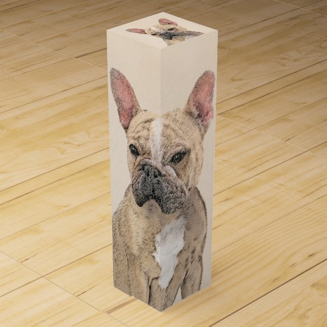 French Bulldog (Sable) Painting - Cute Original Do Wine Box (Front)