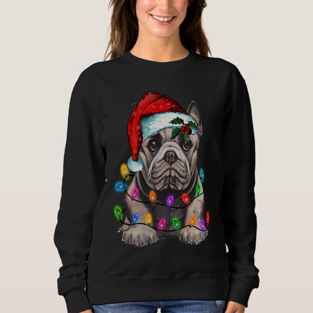 French bulldog santa christmas tree lights sweatshirt (Front)