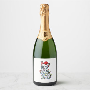 French Bulldog Santa Christmas Tree Lights Xmas Bo Sparkling Wine Label