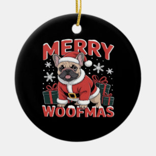 French Bulldog Santa Claus Hat Merry Christmas Dog Ceramic Ornament