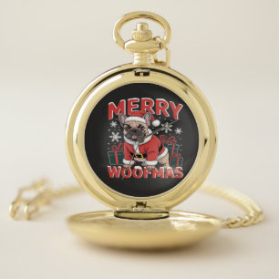 French Bulldog Santa Claus Hat Merry Christmas Dog Pocket Watch