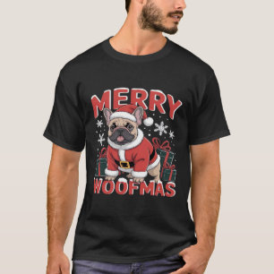 French Bulldog Santa Claus Hat Merry Christmas Dog T-Shirt