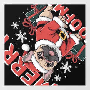 French Bulldog Santa Claus Hat Merry Christmas Dog Wall Decal