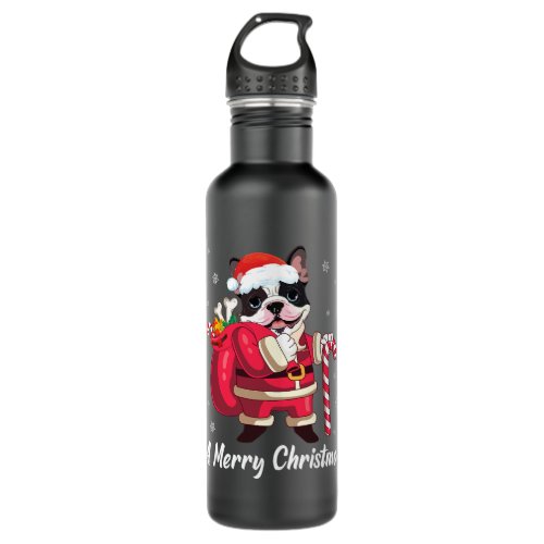 French Bulldog Santa Claus Presents Snow A Merry C Stainless Steel Water Bottle