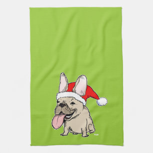 French Bulldog Santa Clause - Cute Dog Holiday Kitchen Towel