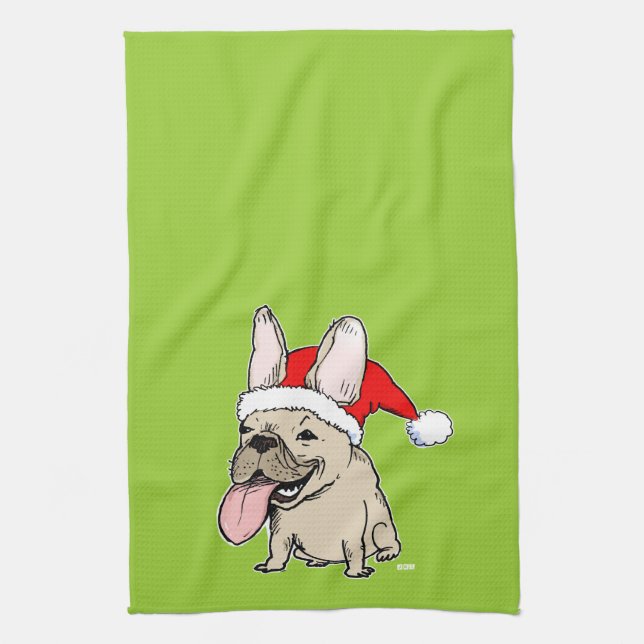 French Bulldog Santa Clause - Cute Dog Holiday Kitchen Towel (Vertical)