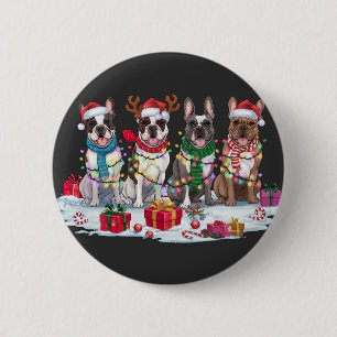 French bulldog Santa hat antlers elf Christmas Button