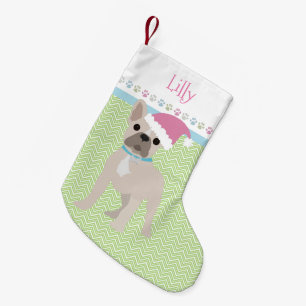 French Bulldog Santa Personalized Pastels Small Christmas Stocking