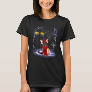 French Bulldog Santa Snow Christmas Light Winter P T-Shirt