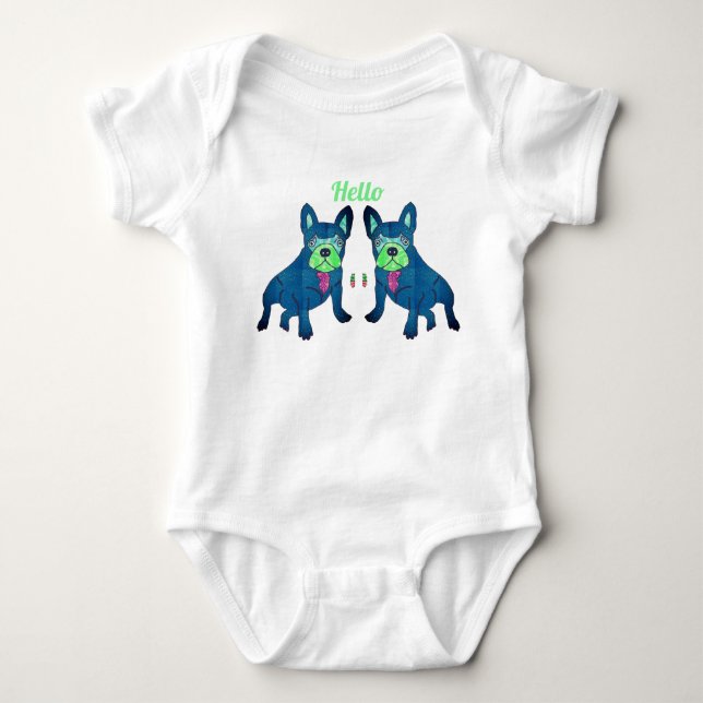 French Bulldog says Hello French Bulldog Baby Bodysuit (Front)