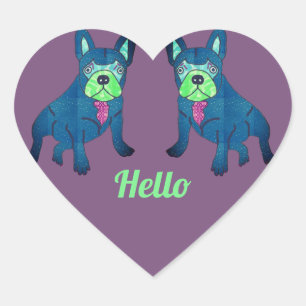 French Bulldog says Hello French Bulldog Heart Sticker