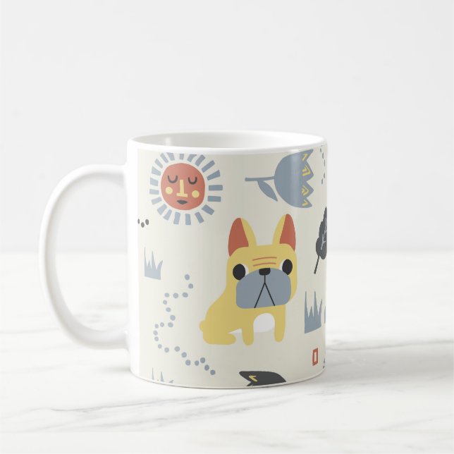 French Bulldog: Scandinavian Floral Repeat. Coffee Mug (Left)