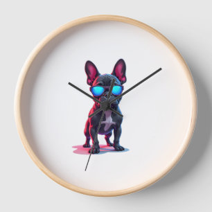 French Bulldog SciFi Wearing Cool Sunglasses Clock