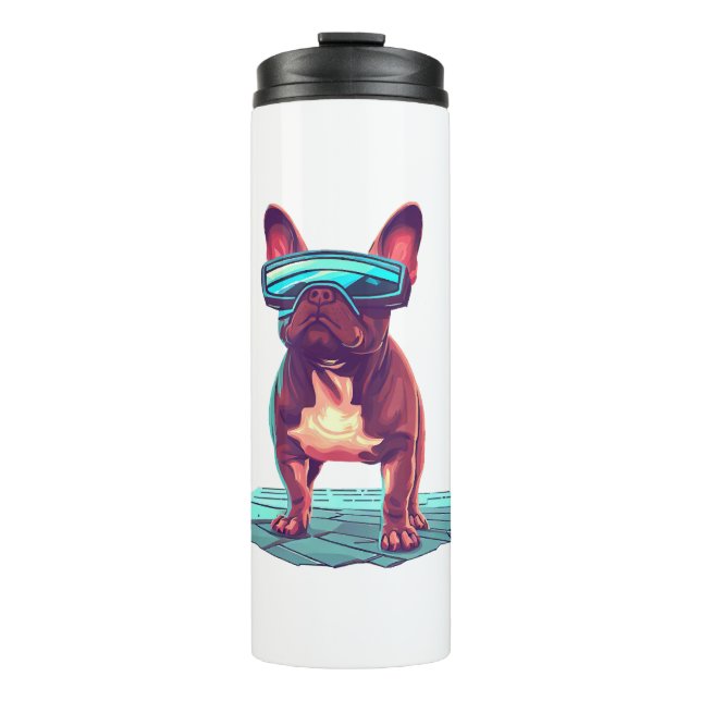 French Bulldog SciFi Wearing Cool Sunglasses Thermal Tumbler (Front)