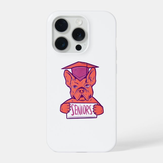 French Bulldog Senior Graduation Cute Dog iPhone Case (Back)