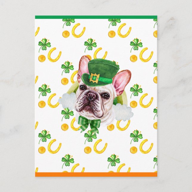 French Bulldog Shamrock St. Patricks Day Holiday Postcard (Front)