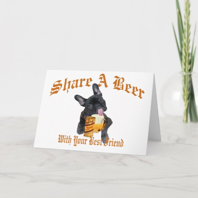 French Bulldog Shares A Beer Card (Front)