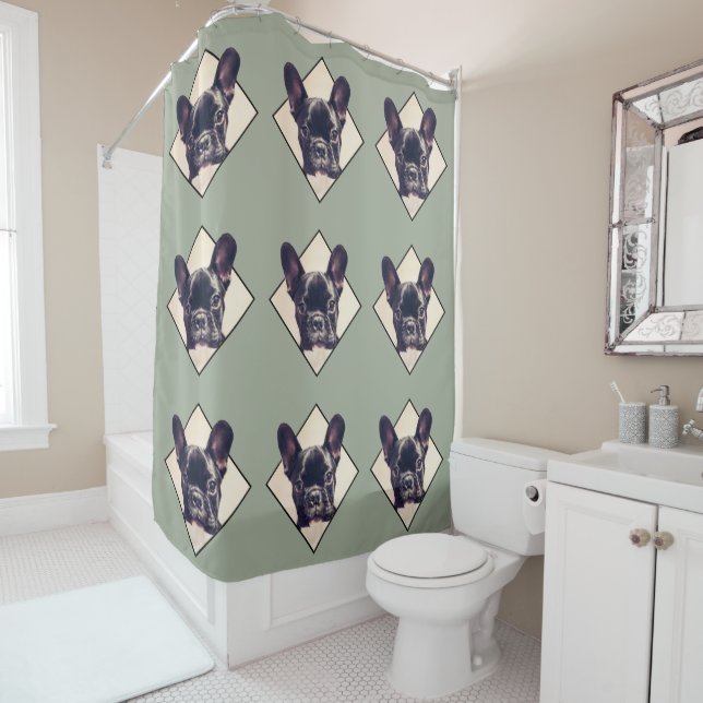 French bulldog shower curtain (In Situ)
