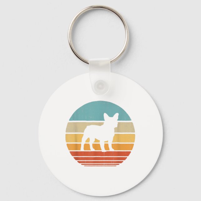French Bulldog Silhouette 60s 70s Gift Dog Lover Keychain (Front)