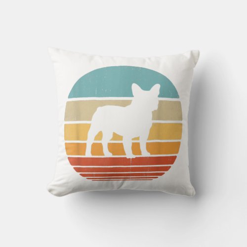French Bulldog Silhouette 60s 70s Gift Dog Lover Throw Pillow