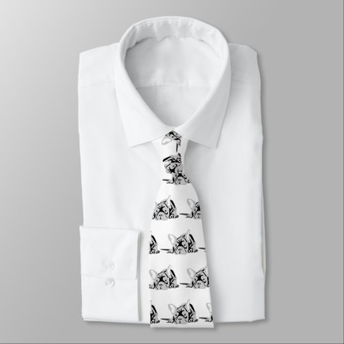 French Bulldog Silhouette black and white Neck Tie