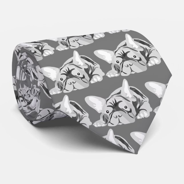 French Bulldog Silhouette black and white Neck Tie (Rolled)