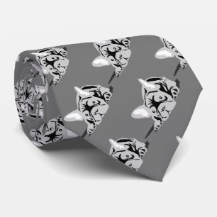 French Bulldog Silhouette black, white, gray Neck Tie