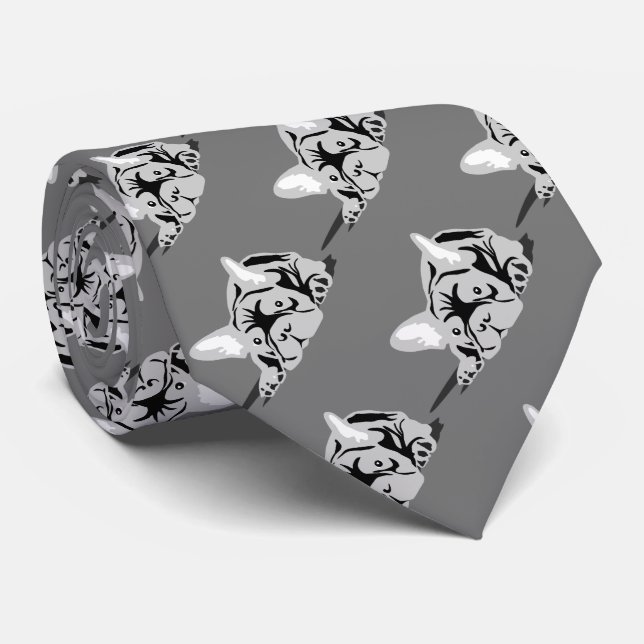 French Bulldog Silhouette black, white, gray Neck Tie (Rolled)