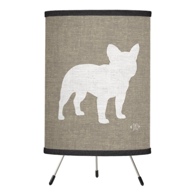 French Bulldog Silhouette Burlap Style Tripod Lamp (Front)