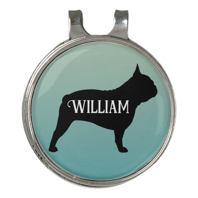French Bulldog Silhouette Custom Name Golf Hat Clip (Front)