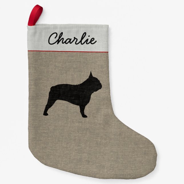 French Bulldog Silhouette Frenchie Pet Dog Custom Small Christmas Stocking (Front)