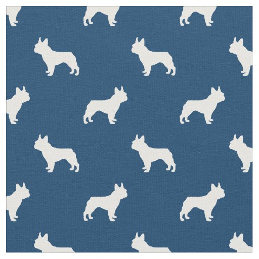 French Bulldog silhouette navy blue Fabric