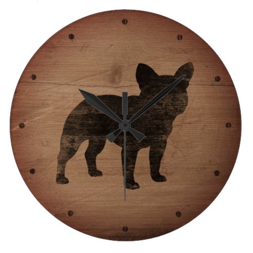 French Bulldog Silhouette Rustic Style Large Clock