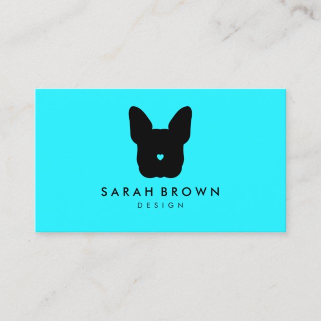 French Bulldog silhouette teal Business Card (Front)