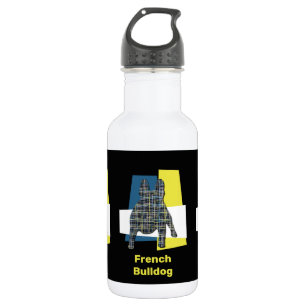French Bulldog Silhouette Yellow & Blue Grid Stainless Steel Water Bottle